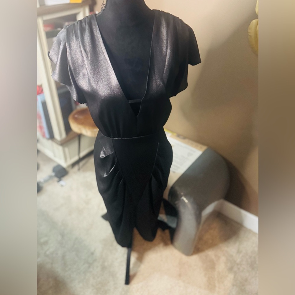 MaxMara Black Satin-Detail Midi Dress